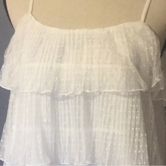 12th Tribe White Ruffle Swiss Dot Layer Sheer Mesh Overlay Top - Picture 6 of 12